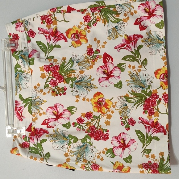 Rafaella Mini Skirt White, Red & Green Floral Print Tropical Sateen Size 12 NWT - Picture 3 of 12